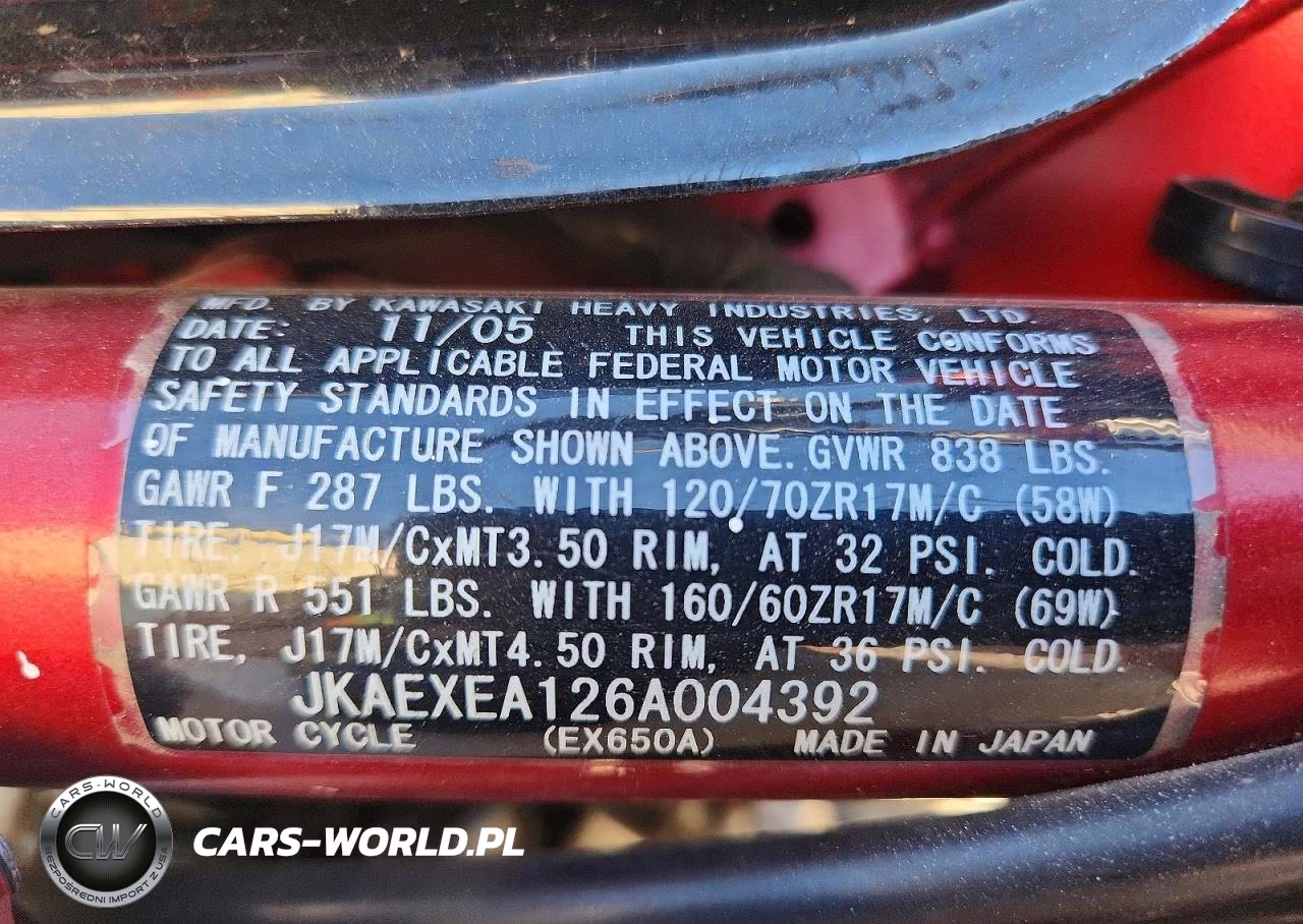 2006 Kawasaki Ex650 A6F VIN:JKAEXEA126A004392 - 8
