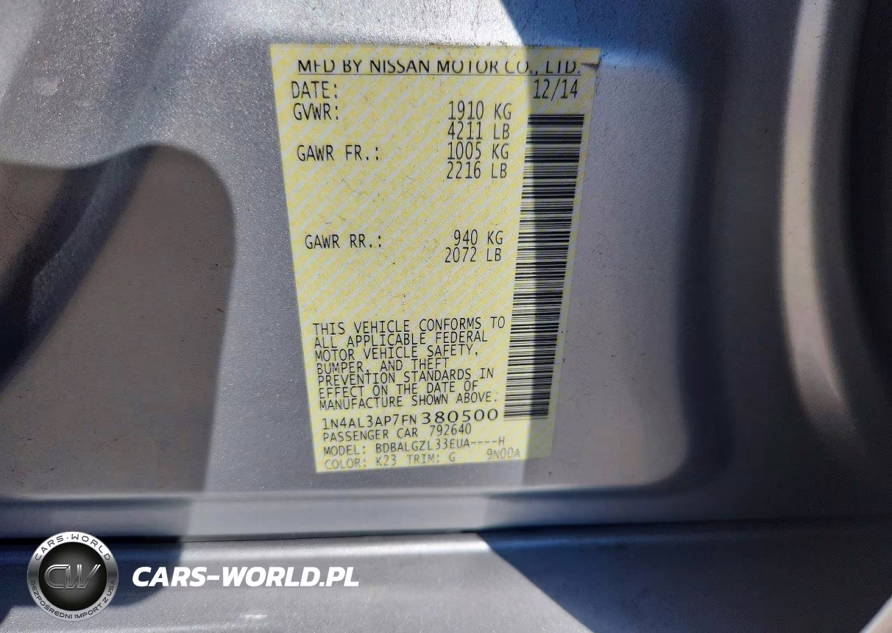 2015 Nissan Altima 2.5 S VIN:1N4AL3AP7FN380500 - 12