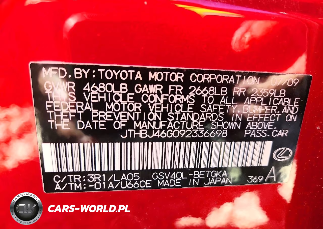 2009 Lexus Es 350 VIN:JTHBJ46G092336698 - 12