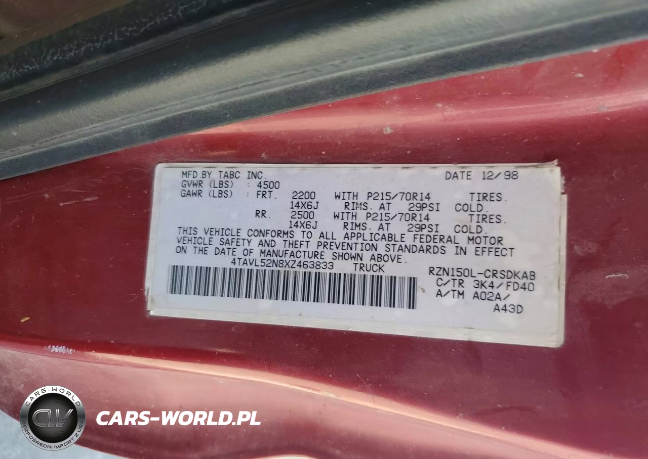 1999 Toyota Tacoma Base VIN:4TAVL52N8XZ463833 - 12