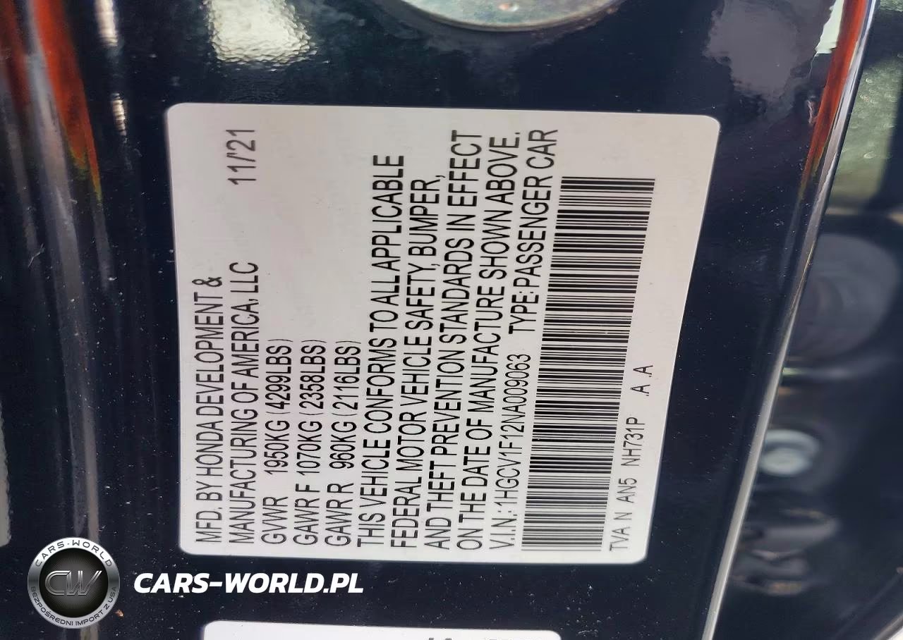 2022 Honda Accord Lx VIN:1HGCV1F12NA009063 - 12