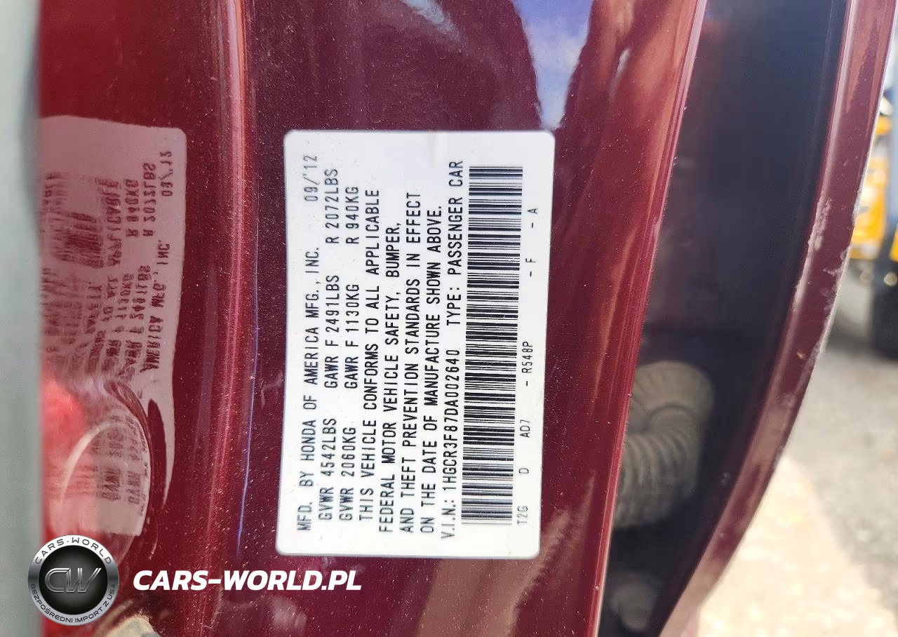 2013 Honda Accord Exl VIN:1HGCR3F87DA002640 - 12