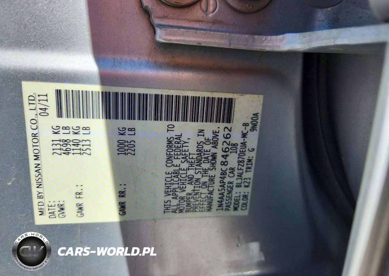 2011 Nissan Maxima S VIN:1N4AA5AP4BC846262 - 12