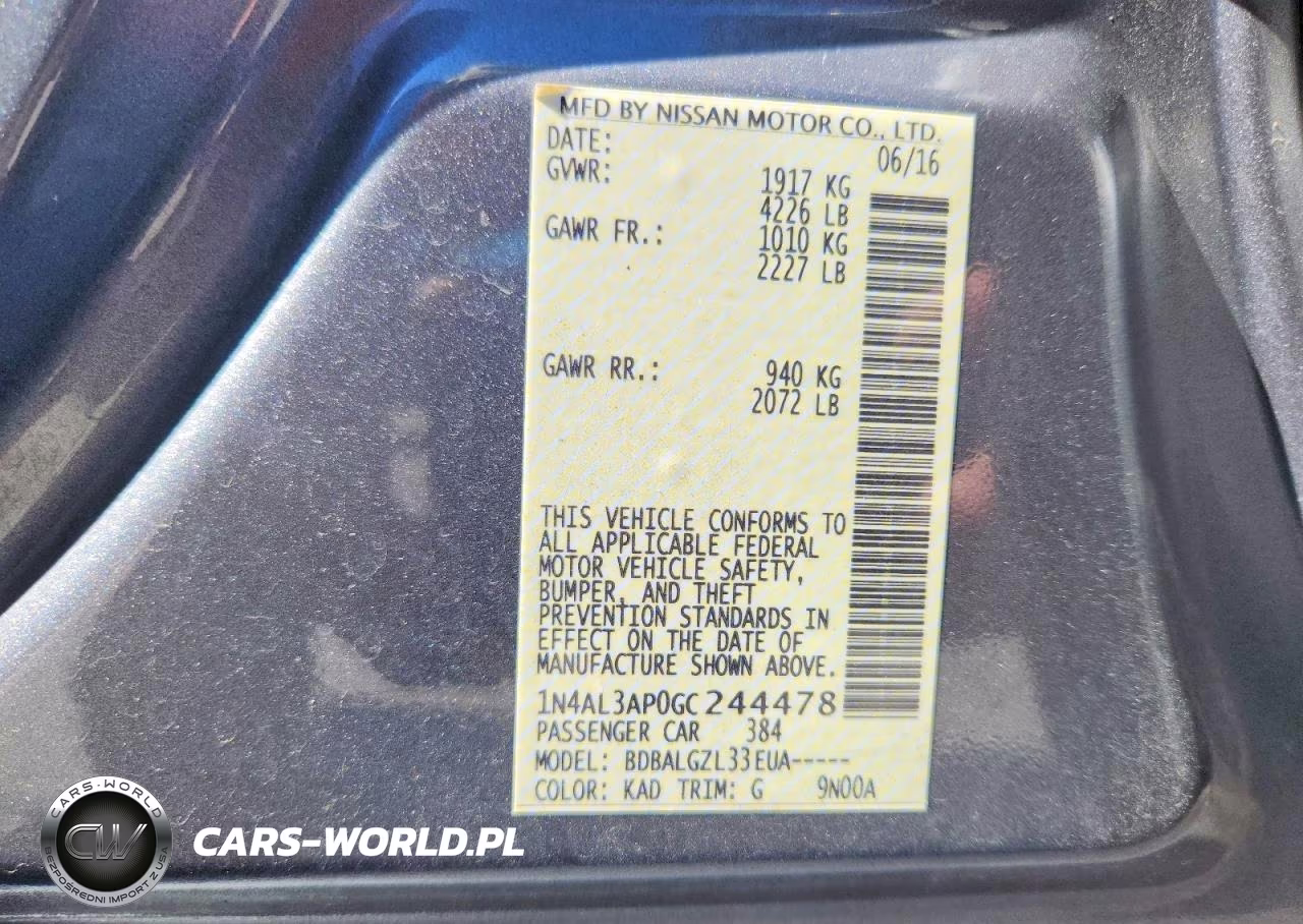 2016 Nissan Altima 2.5 S VIN:1N4AL3AP0GC244478 - 12