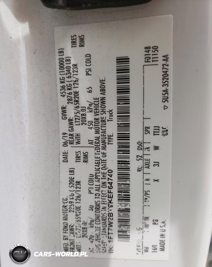 2019 Ford F250 Super Duty VIN:1FT7W2BT0KEF64740 - 12