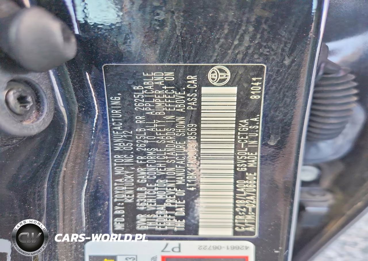 2012 Toyota Camry Xle V6 VIN:4T1BK1FK0CU518569 - 13