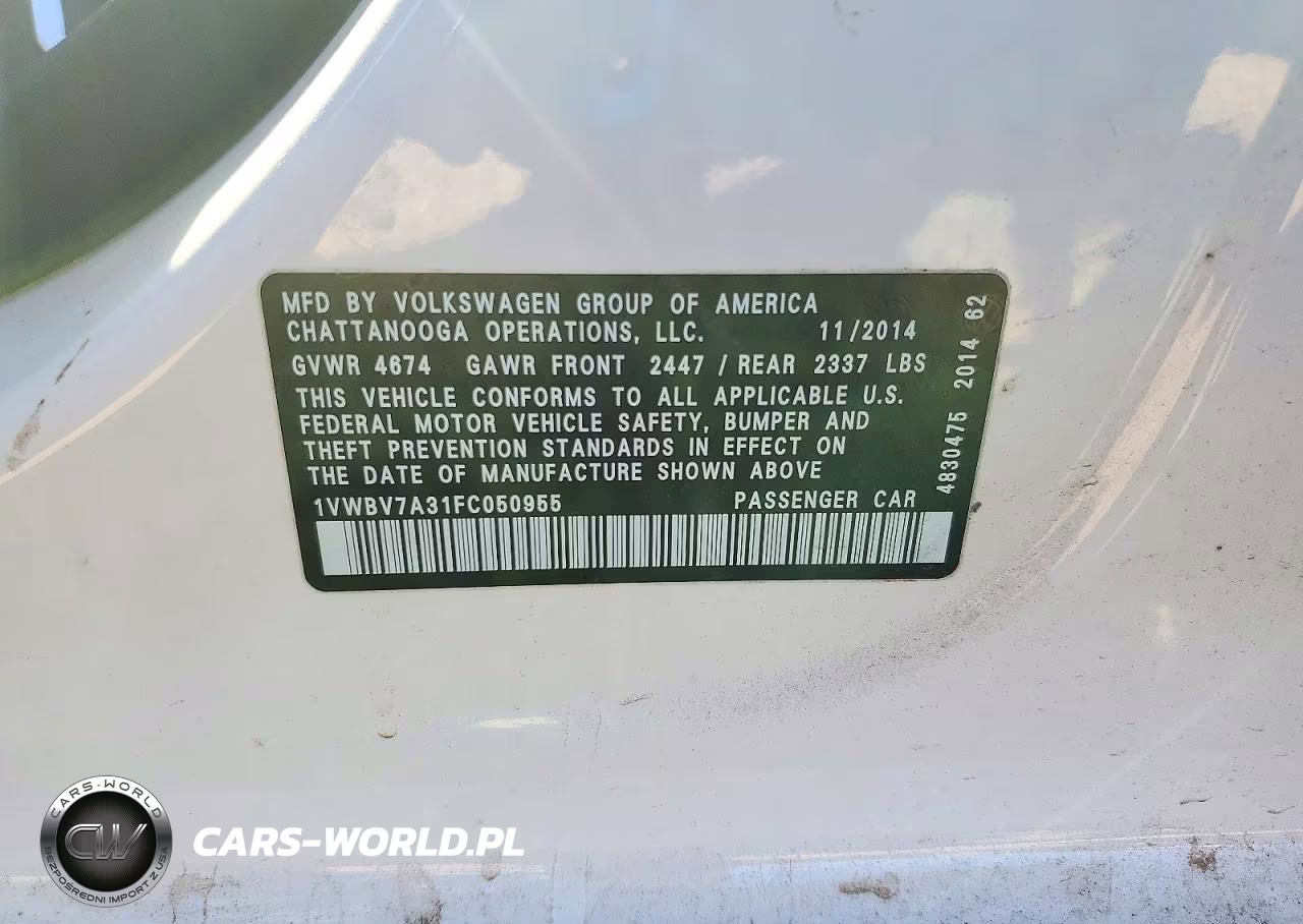 2015 Volkswagen Passat Se VIN:1VWBV7A31FC050955 - 12