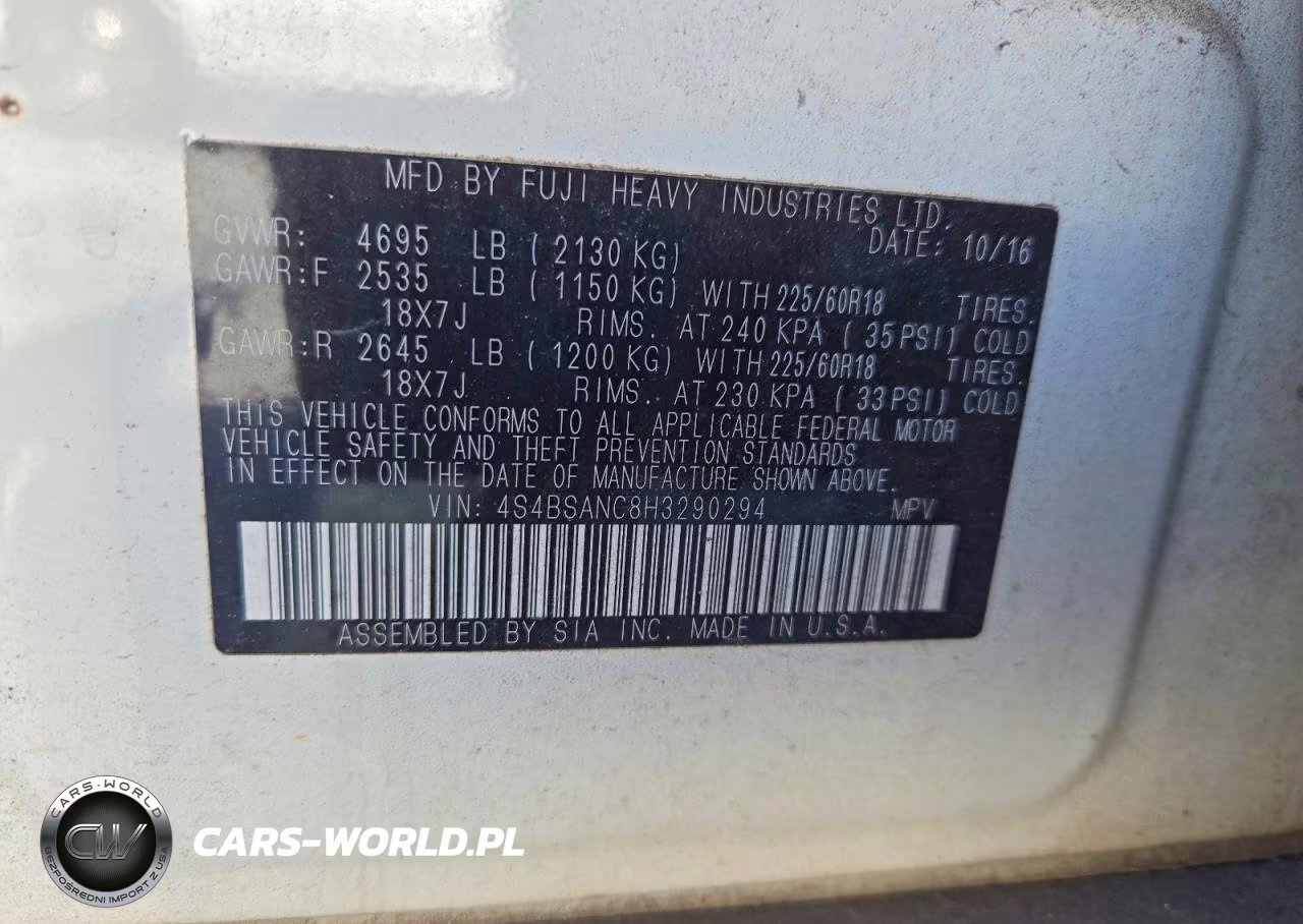 2017 Subaru Outback 2.5I Limited VIN:4S4BSANC8H3290294 - 13