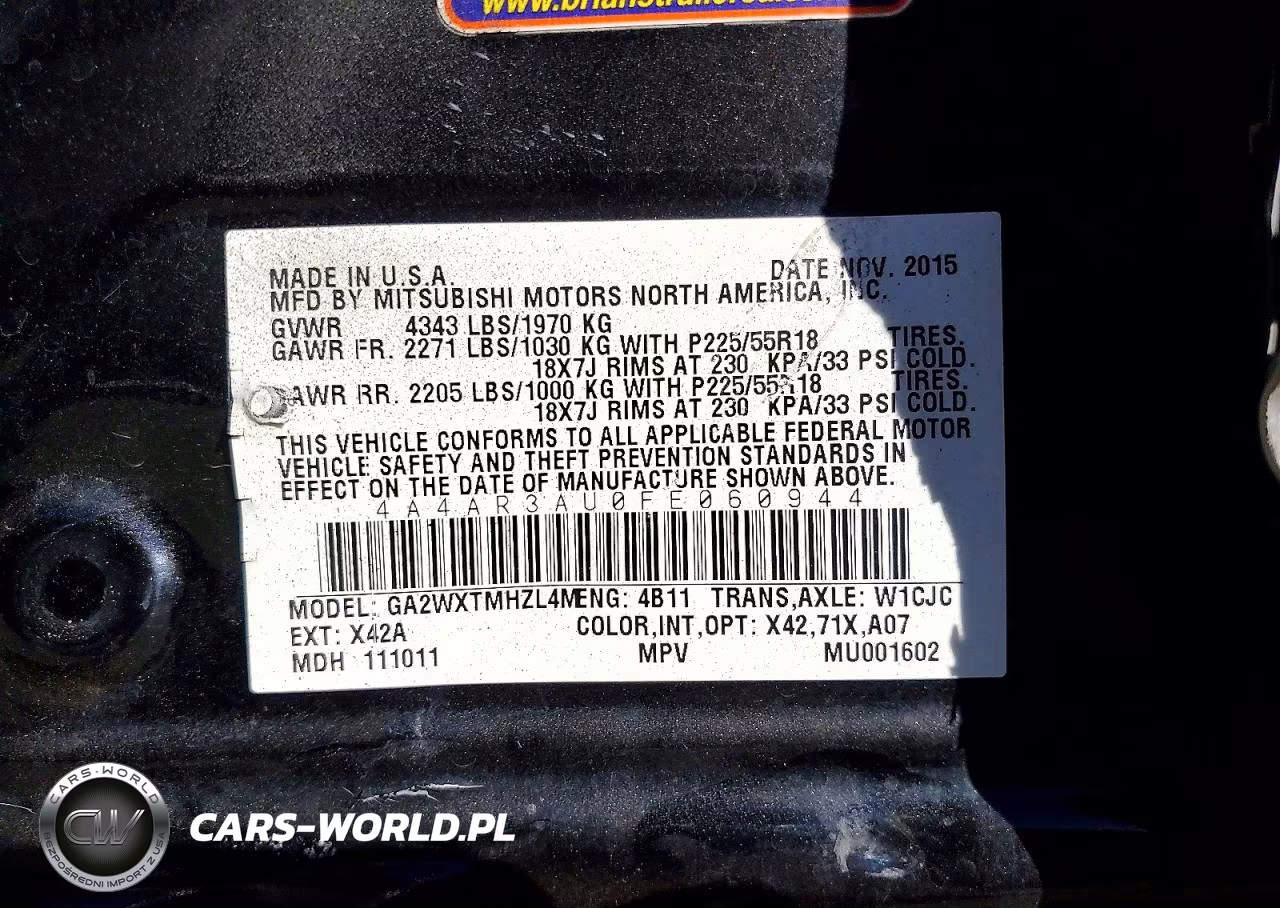 2015 Mitsubishi Outlander Sport Es VIN:4A4AR3AU0FE060944 - 14