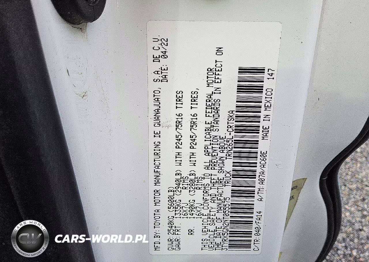 2022 Toyota Tacoma Sr VIN:3TYRX5GN2NT055575 - 12