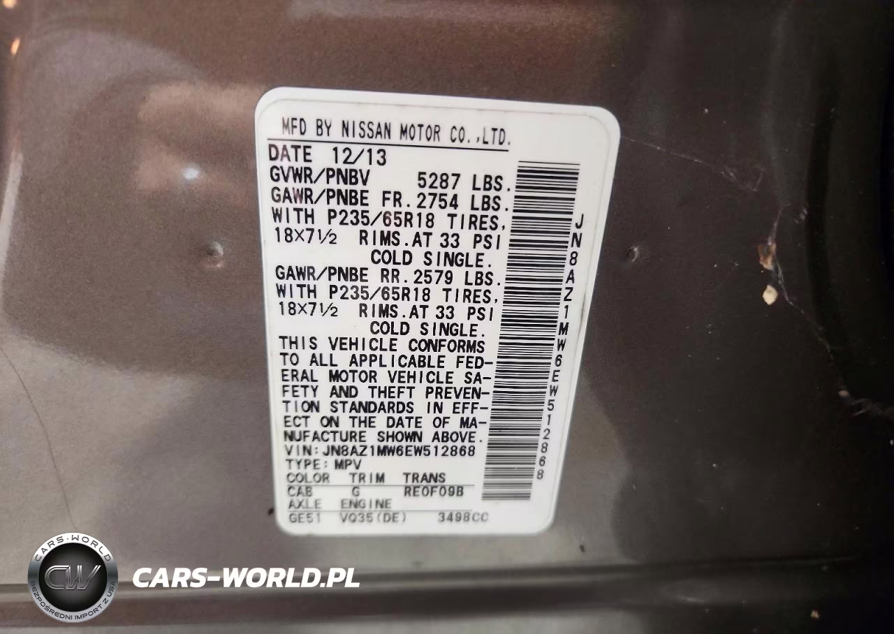 2014 Nissan Murano Sv VIN:JN8AZ1MW6EW512868 - 12