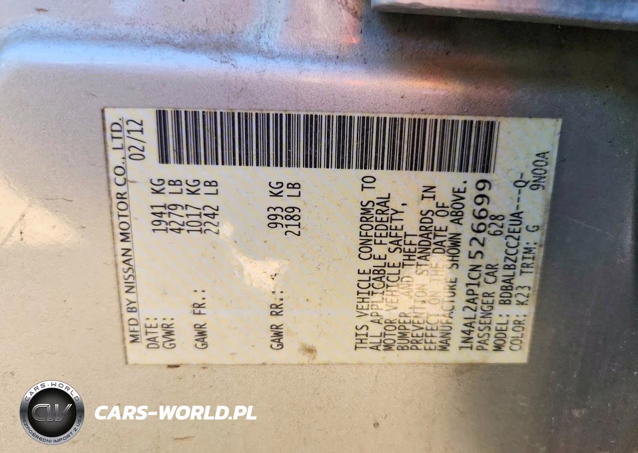 2012 Nissan Altima 2.5 VIN:1N4AL2AP1CN526699 - 12