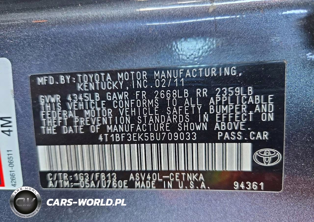 2011 Toyota Camry Le VIN:4T1BF3EK5BU709033 - 12