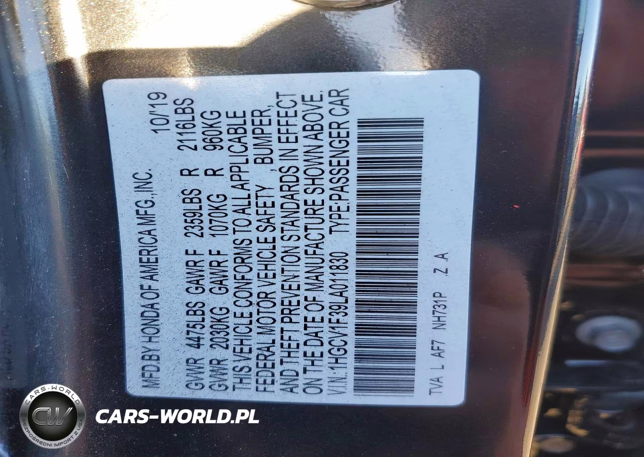 2020 Honda Accord Sport VIN:1HGCV1F39LA011830 - 12