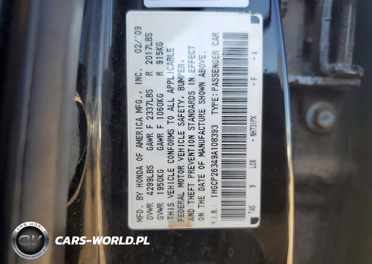 2009 Honda Accord Lx VIN:1HGCP26349A108393 - 12