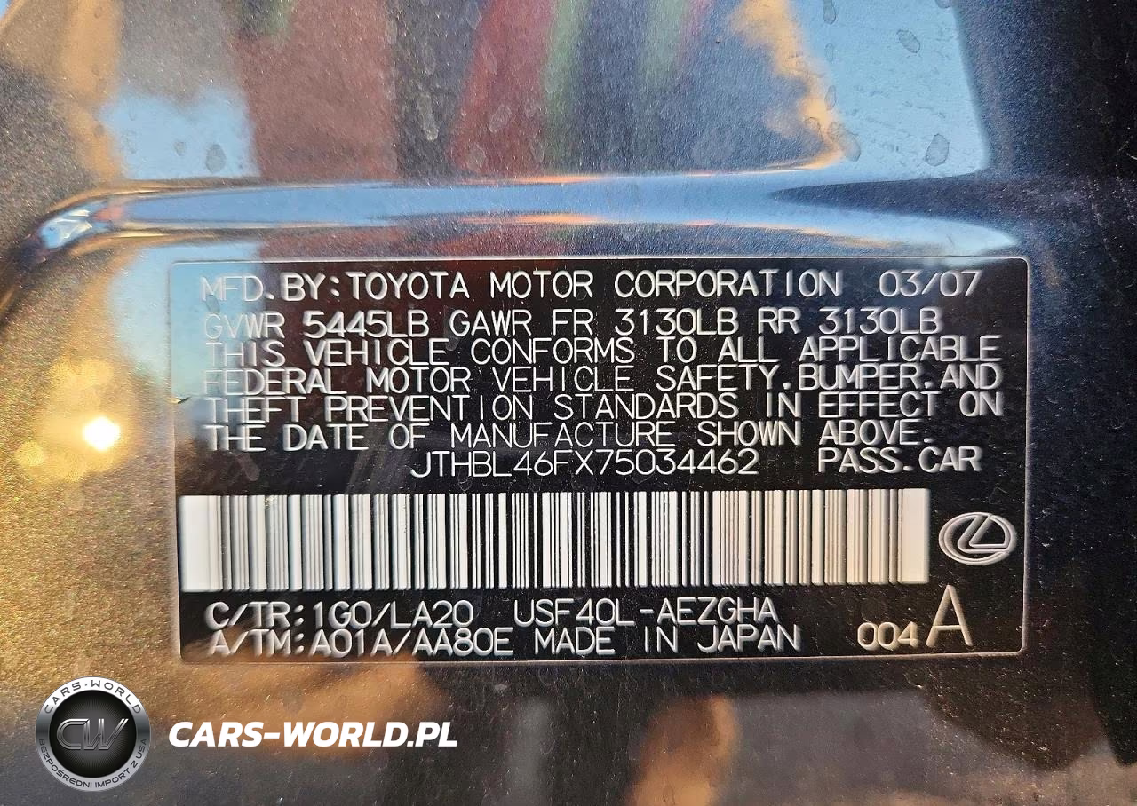 2007 Lexus Ls 460 VIN:JTHBL46FX75034462 - 12