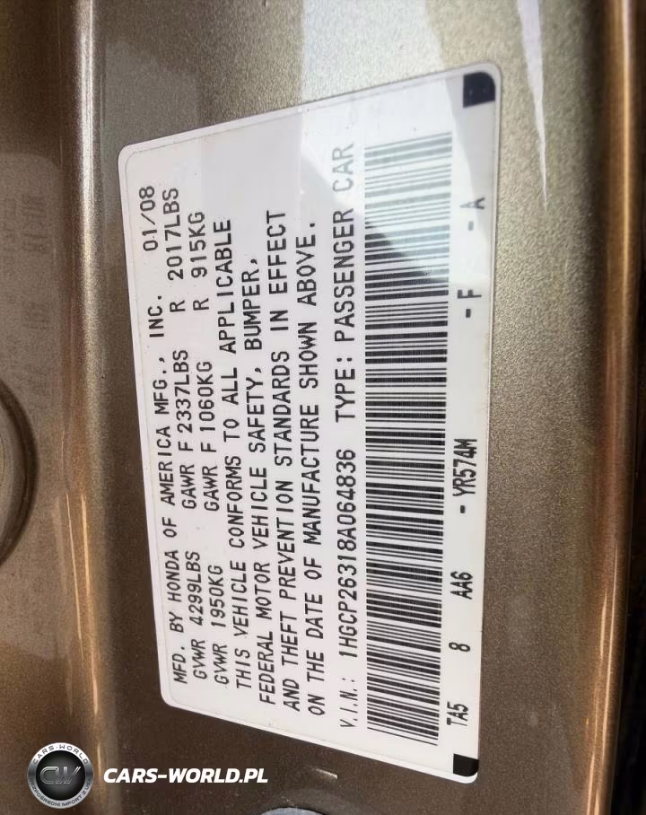 2008 Honda Accord Lx VIN:1HGCP26318A064836 - 10