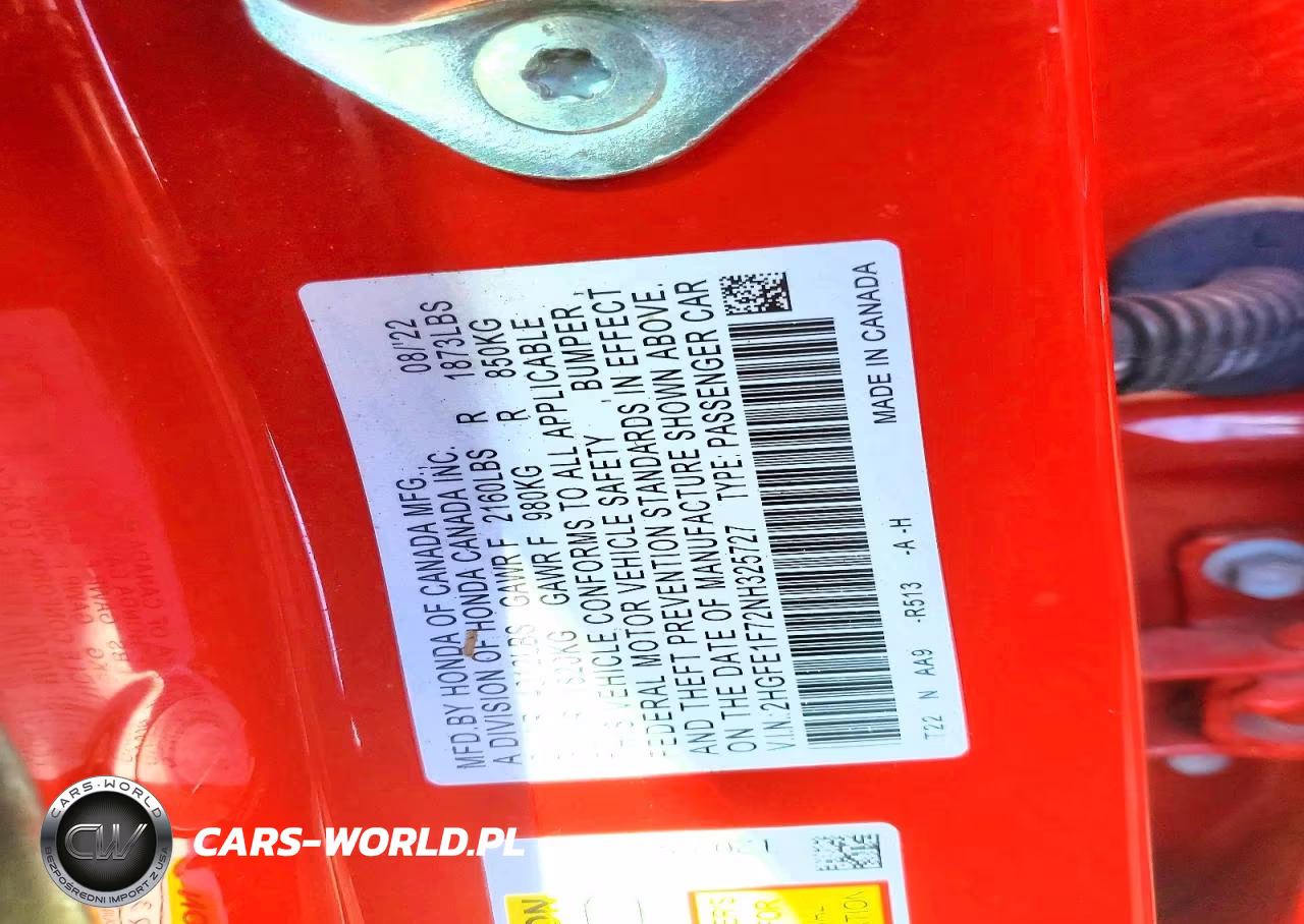 2022 Honda Civic Ex VIN:2HGFE1F72NH325727 - 12