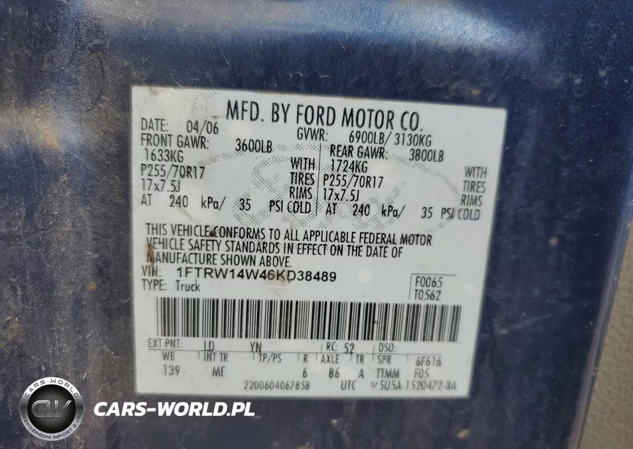 2006 Ford F150 Supercrew VIN:1FTRW14W46KD38489 - 12