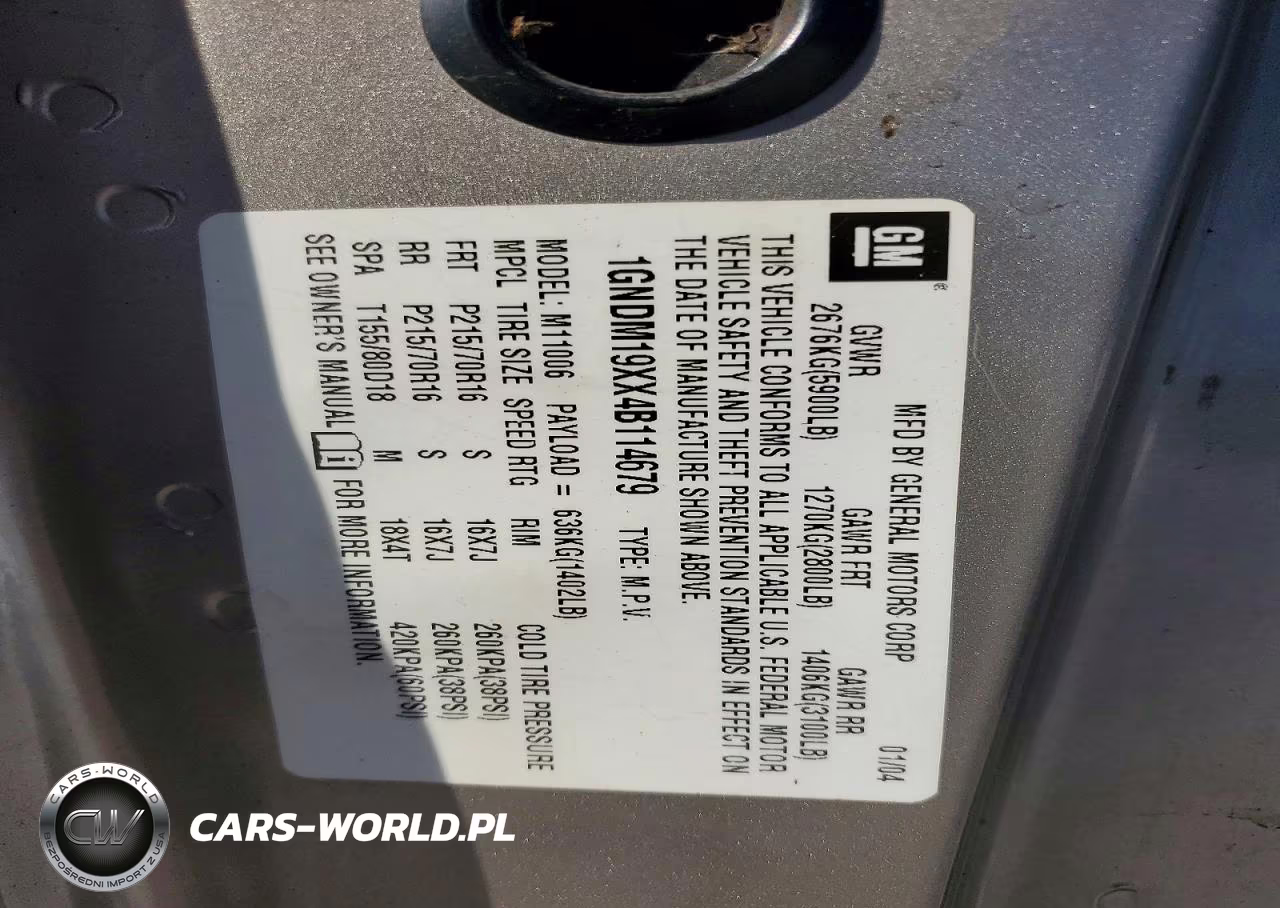 2004 Chevrolet Astro VIN:1GNDM19XX4B114679 - 13