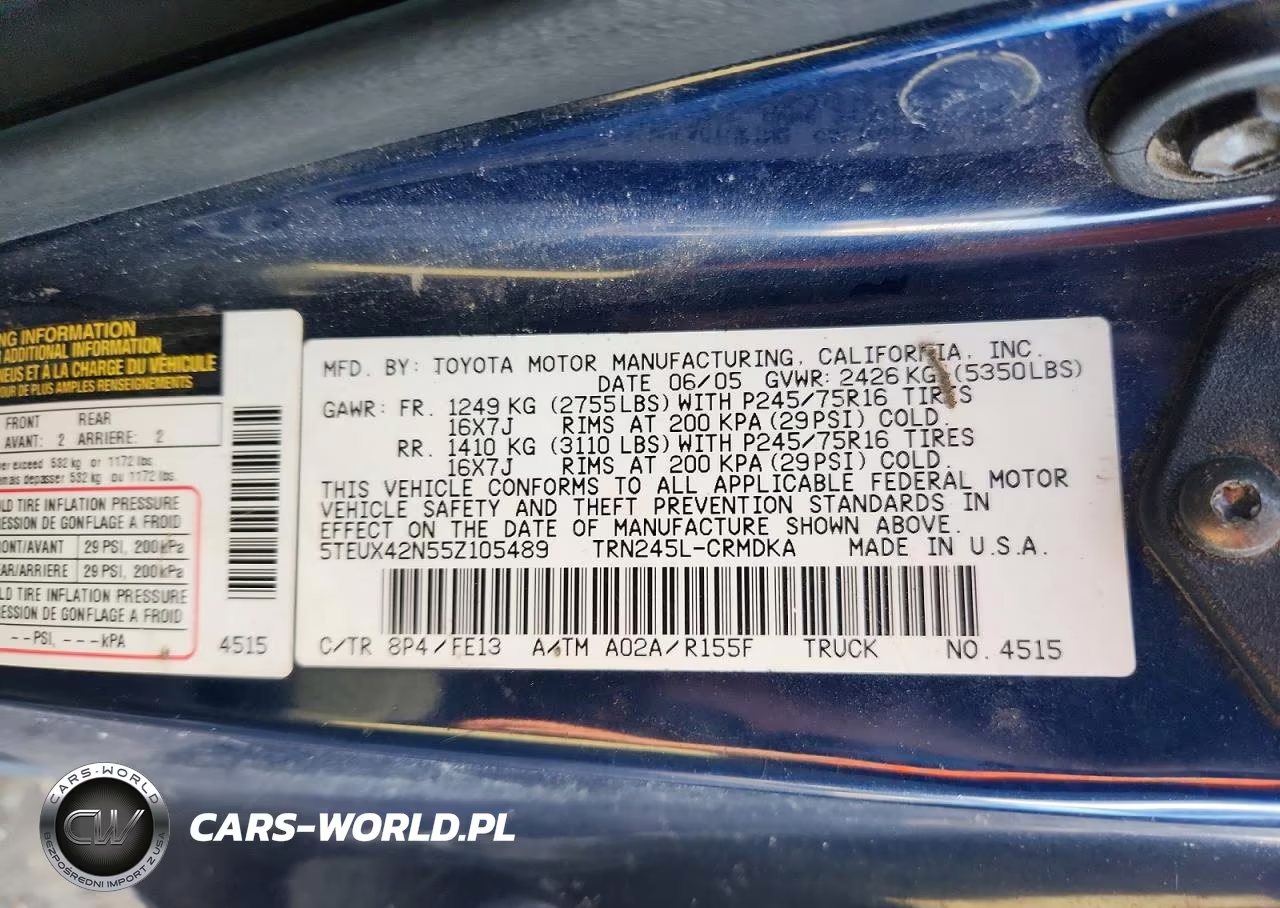 2005 Toyota Tacoma Base VIN:5TEUX42N55Z105489 - 12