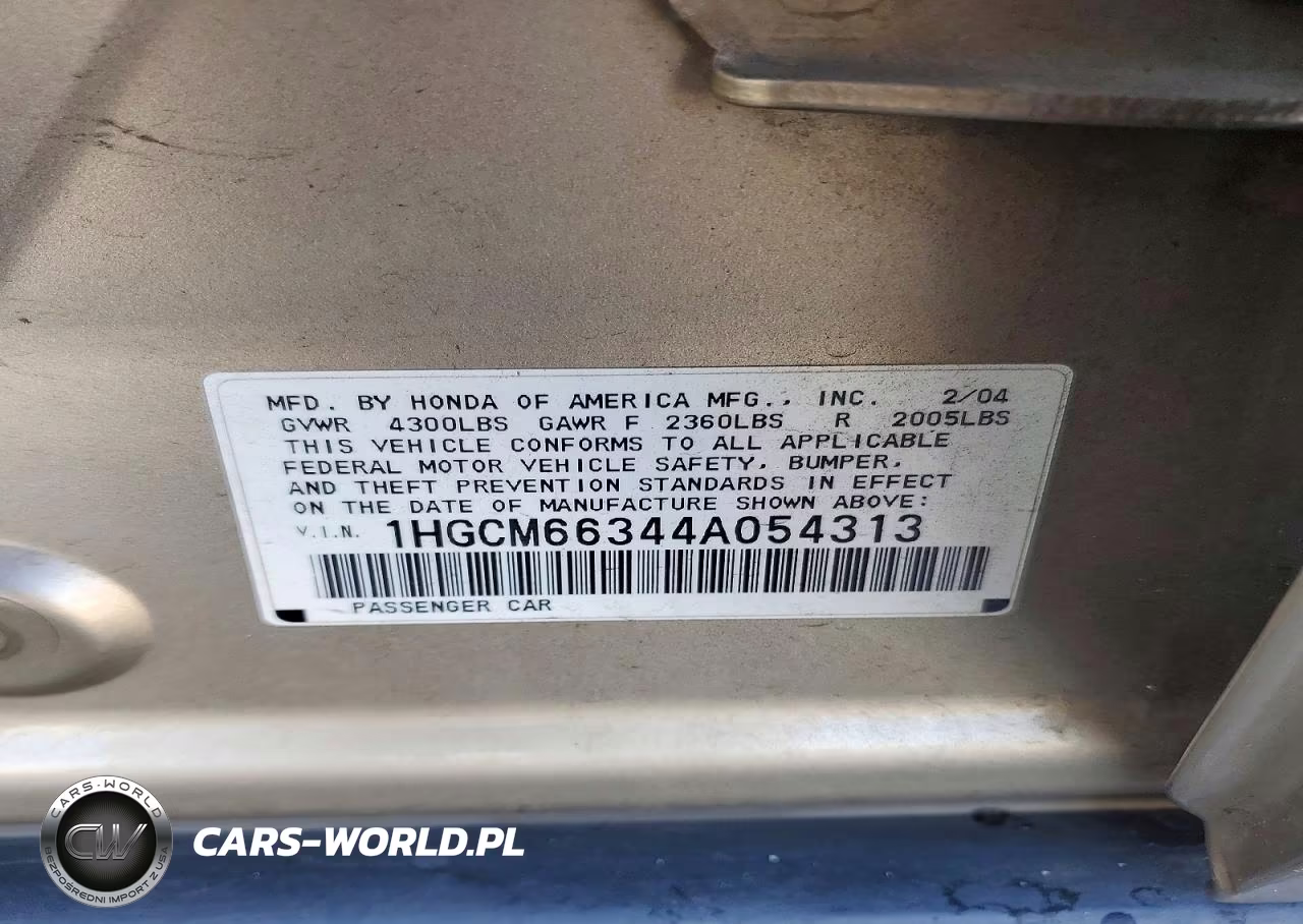 2004 Honda Accord Lx VIN:1HGCM66344A054313 - 12