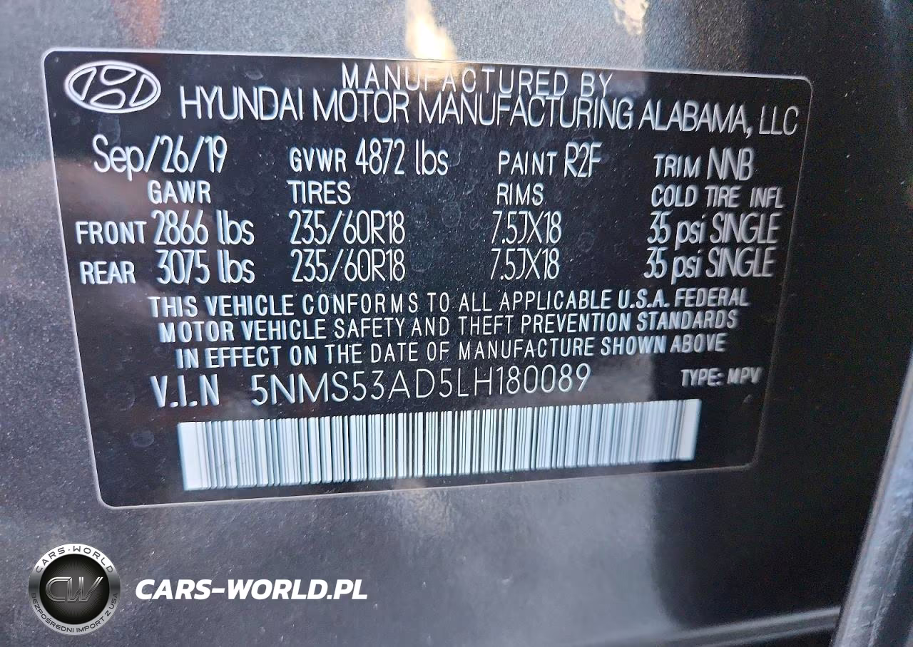 2020 Hyundai Santa Fe Limited VIN:5NMS53AD5LH180089 - 13