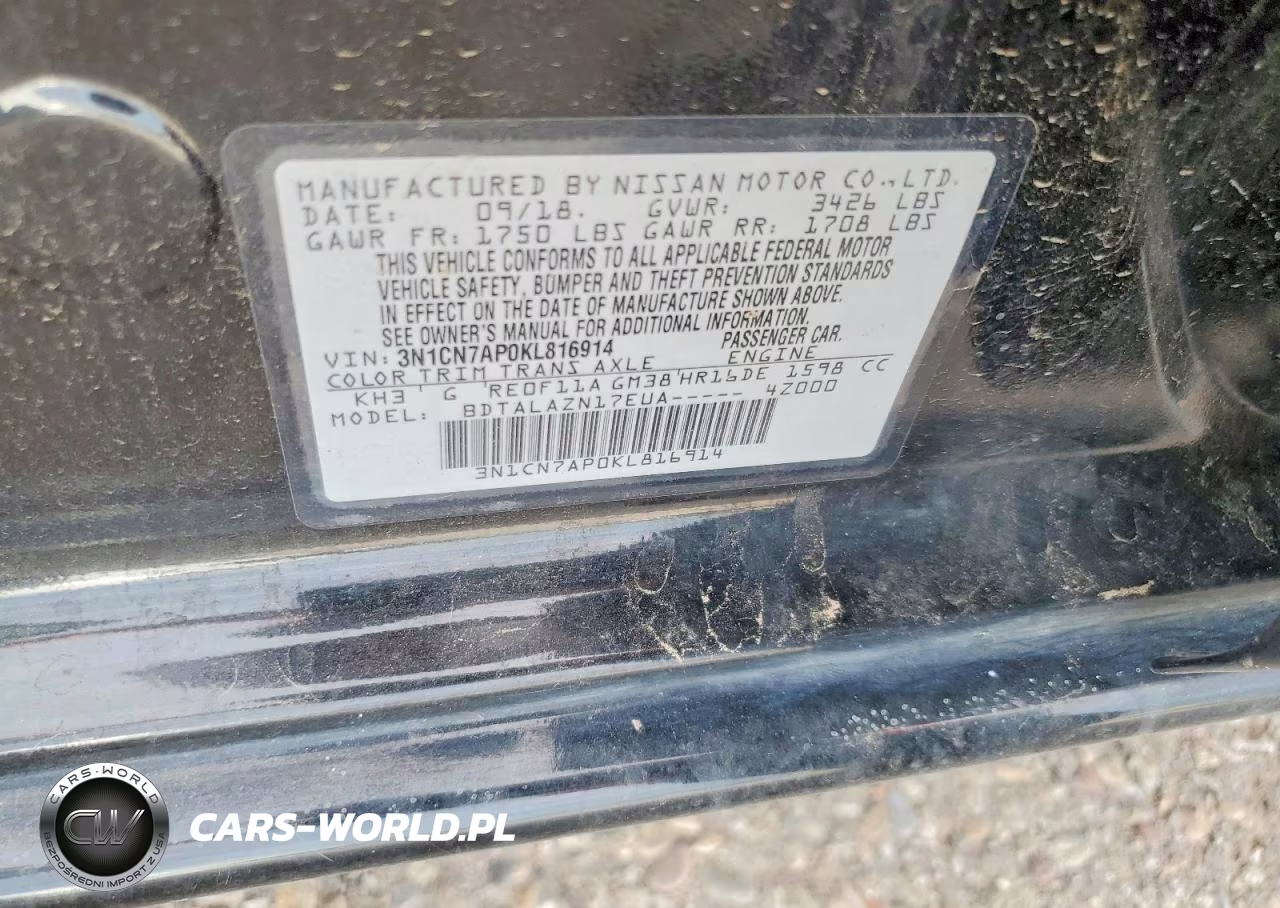 2019 Nissan Versa S Plus VIN:3N1CN7AP0KL816914 - 12