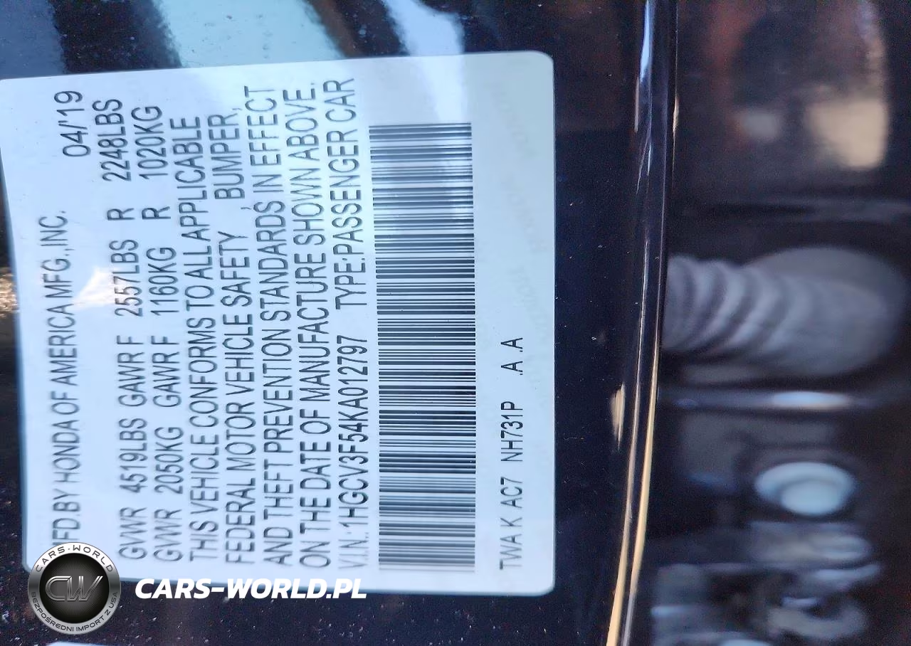 2019 Honda Accord Hybrid Exl VIN:1HGCV3F54KA012797 - 12