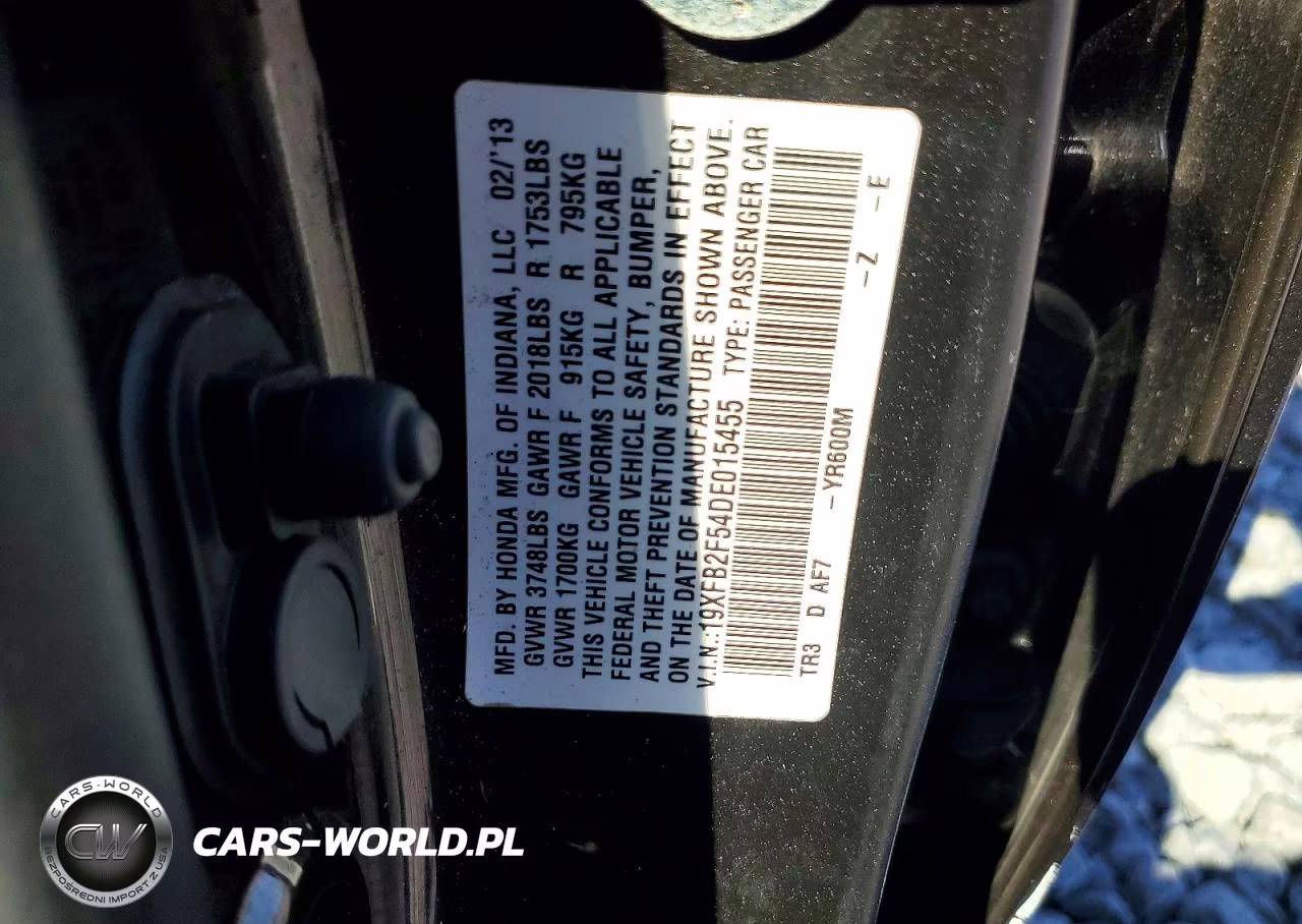 2013 Honda Civic Lx VIN:19XFB2F54DE015455 - 12