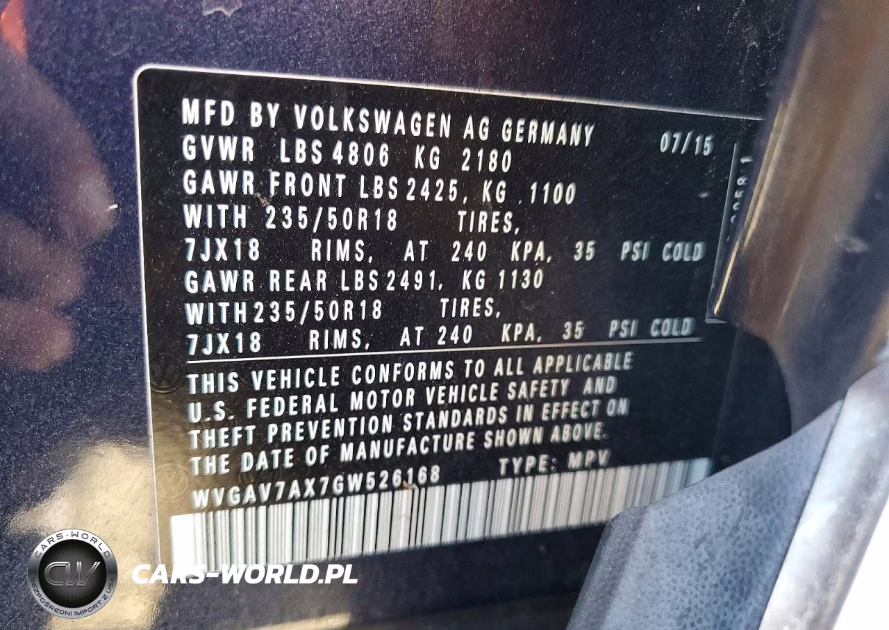 2016 Volkswagen Tiguan S VIN:WVGAV7AX7GW526168 - 14