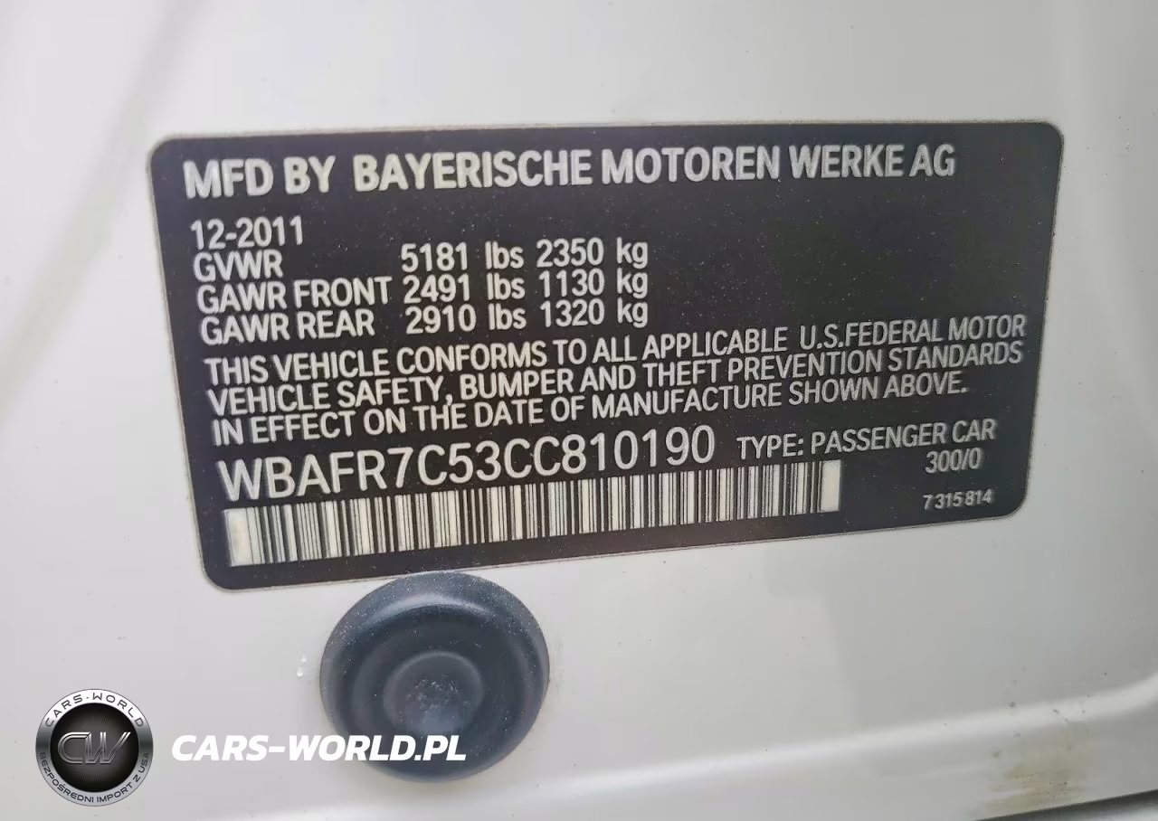 2012 BMW 535 I VIN:WBAFR7C53CC810190 - 12