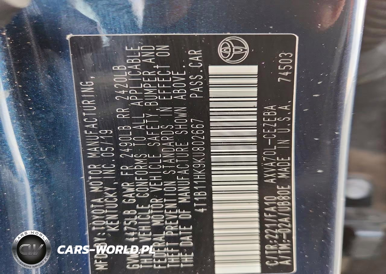 2019 Toyota Camry L VIN:4T1B11HK9KU802667 - 12