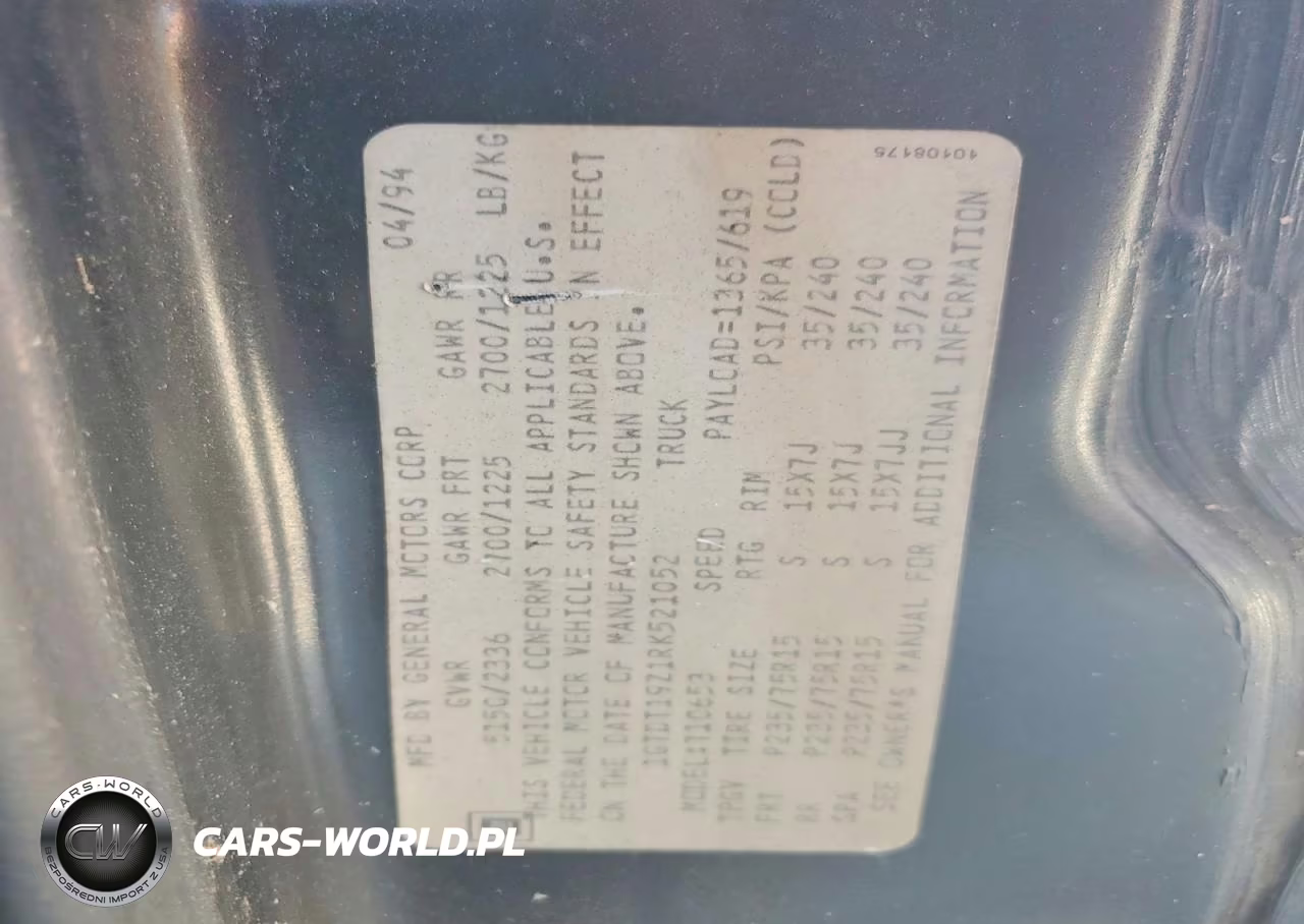 1994 GMC S15 Pickup VIN:1GTDT19Z1RK521052 - 13