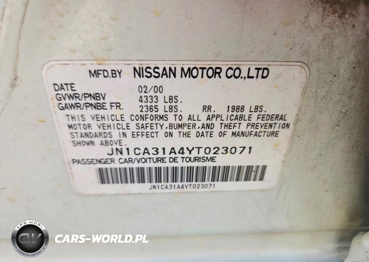 2000 Nissan Maxima Gxe VIN:JN1CA31A4YT023071 - 13