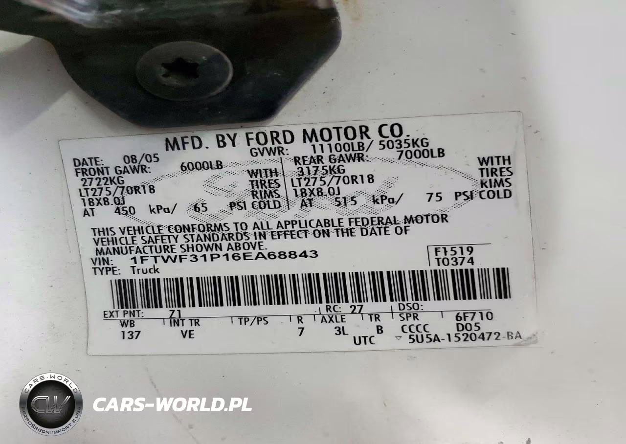 2006 Ford F350 Srw Super Duty VIN:1FTWF31P16EA68843 - 13