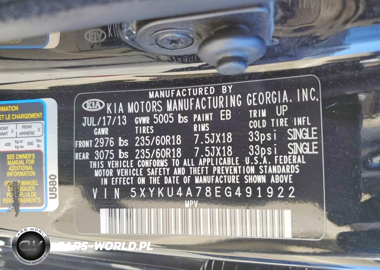 2014 Kia Sorento Ex VIN:5XYKU4A78EG491922 - 13