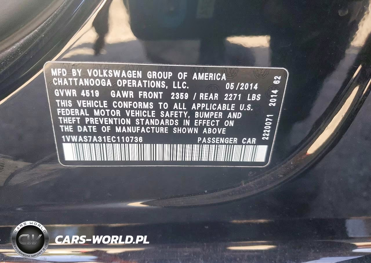 2014 Volkswagen Passat S VIN:1VWAS7A31EC110736 - 12