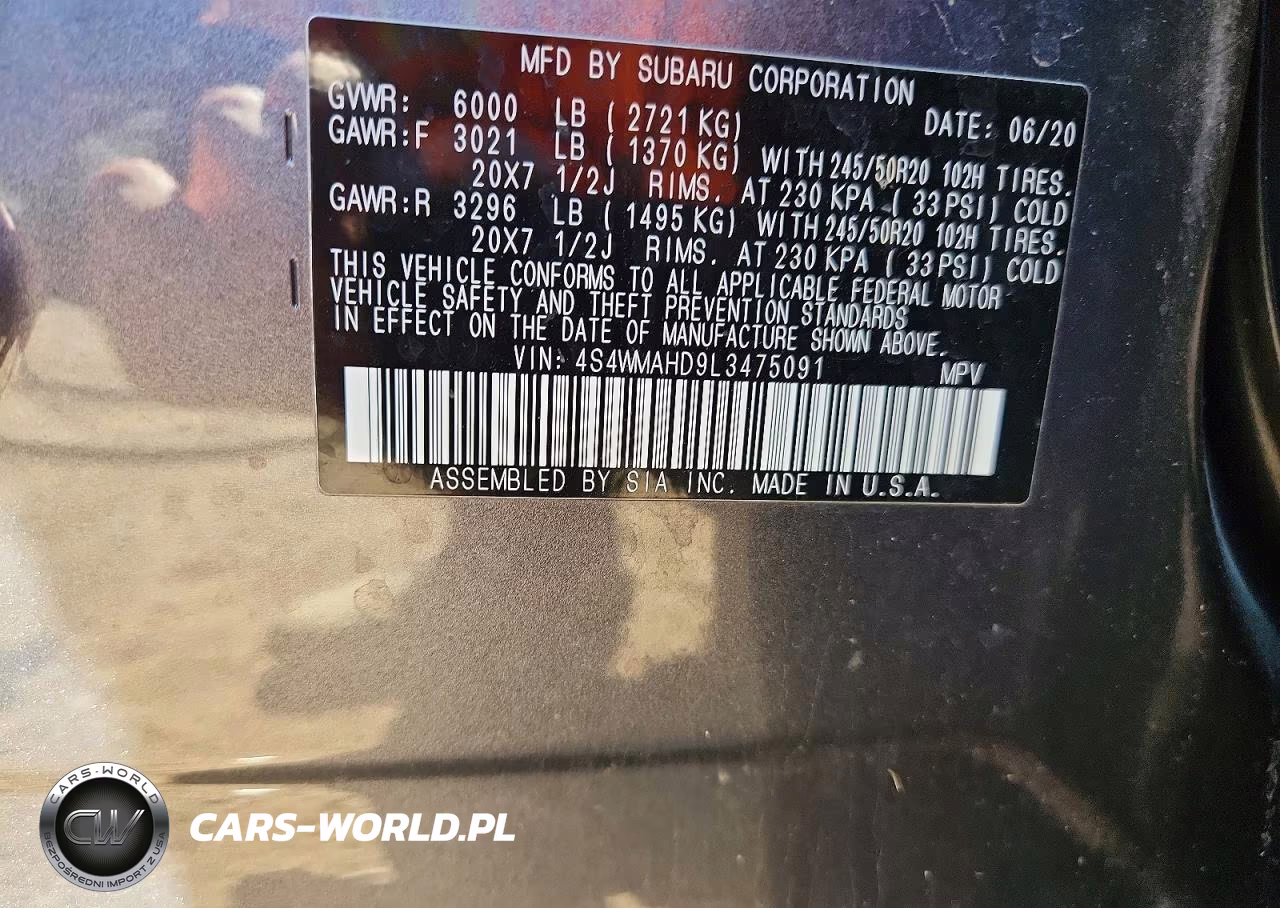 2020 Subaru Ascent Premium VIN:4S4WMAHD9L3475091 - 13