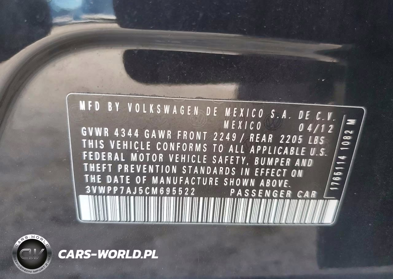 2012 Volkswagen Jetta S VIN:3VWPP7AJ5CM695522 - 12