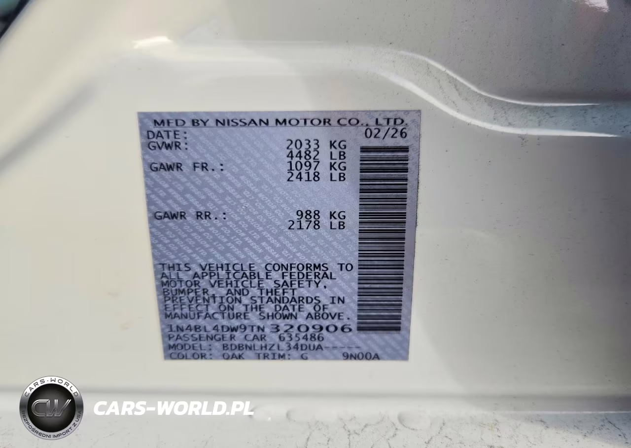 2026 Nissan Altima Sv VIN:1N4BL4DW9TN320906 - 12