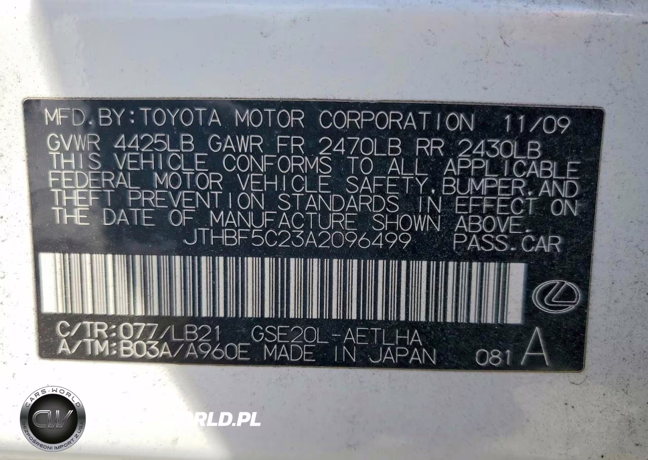 2010 Lexus Is 250 Base VIN:JTHBF5C23A2096499 - 13