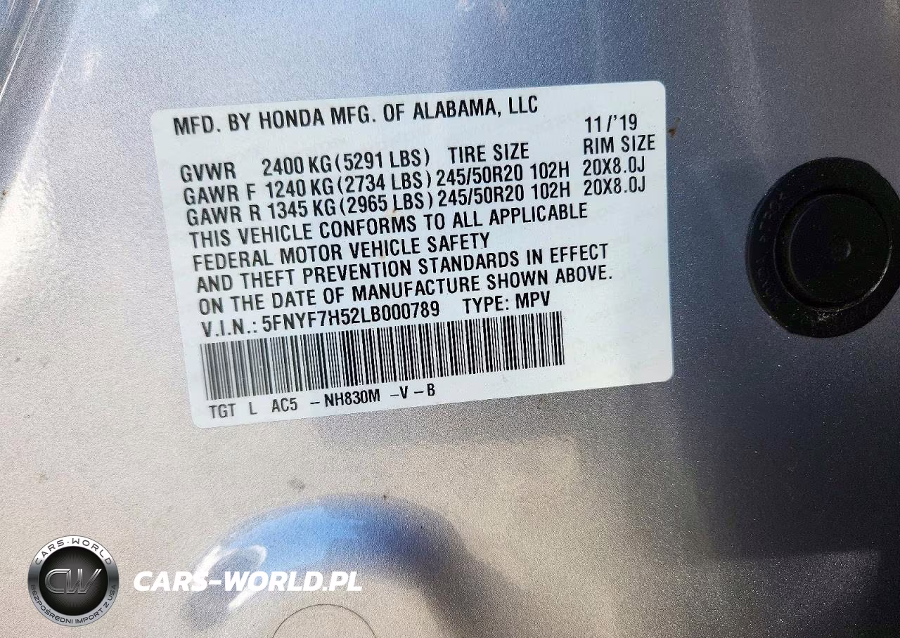 2020 Honda Passport Exl VIN:5FNYF7H52LB000789 - 14