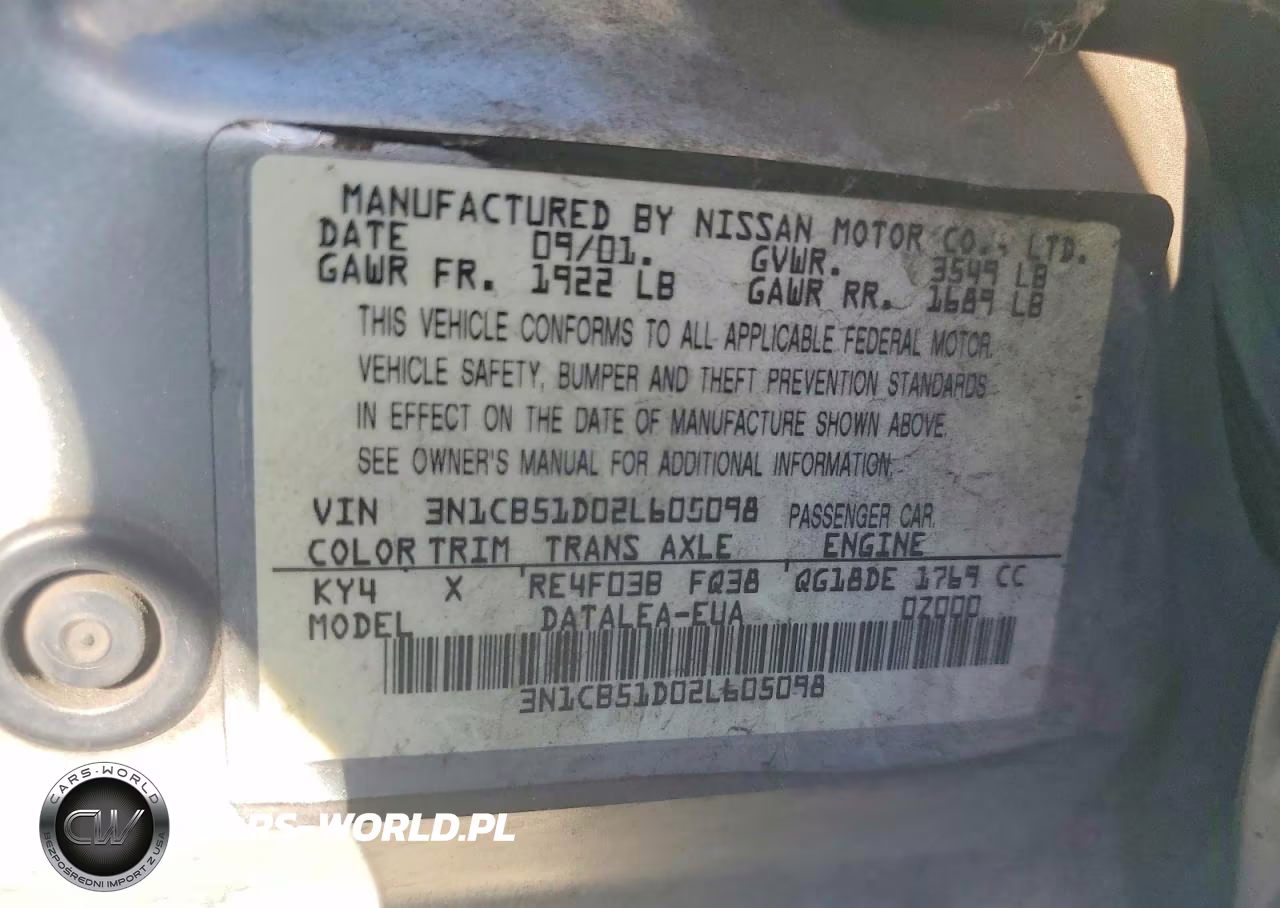 2002 Nissan Sentra Xe VIN:3N1CB51D02L605098 - 12
