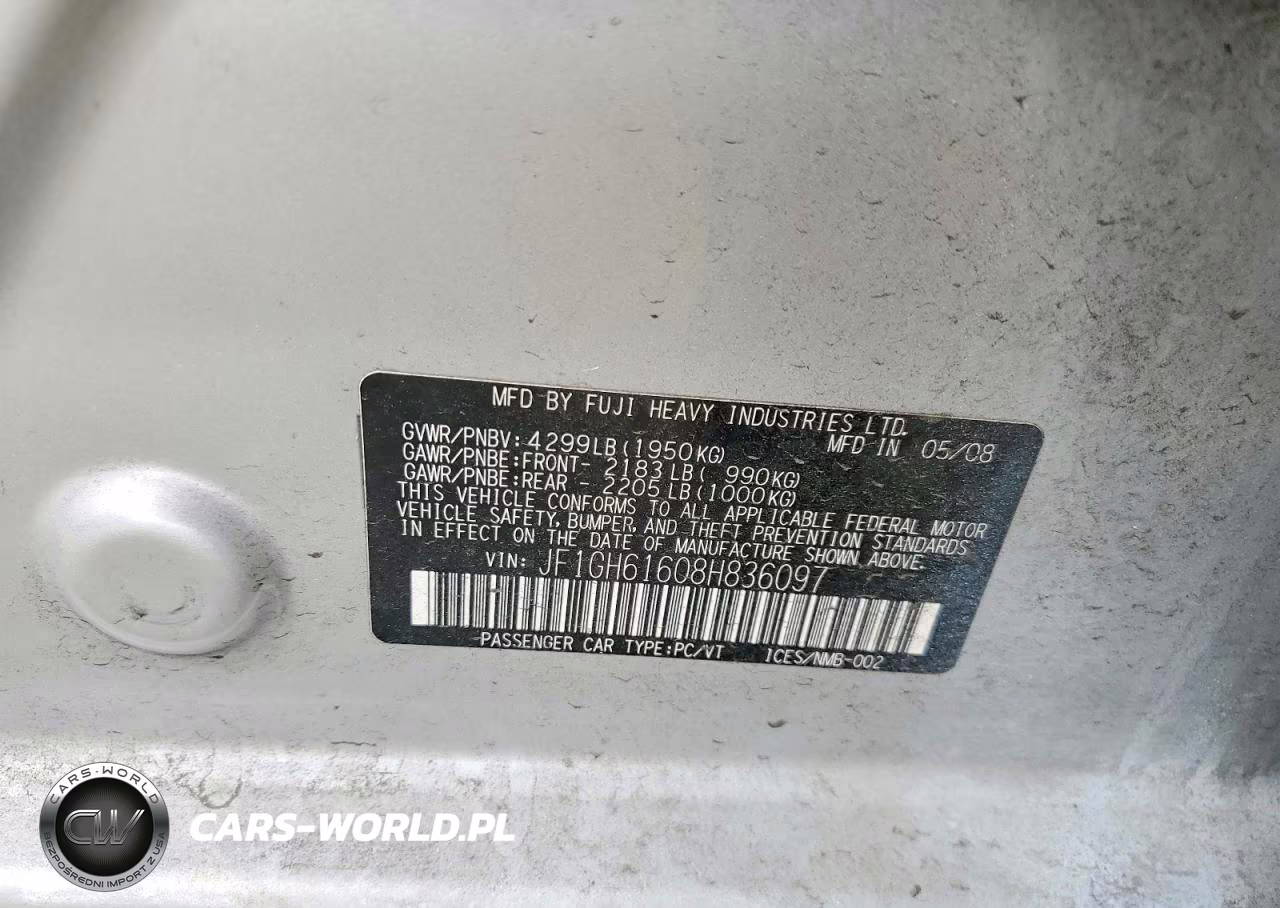 2008 Subaru Impreza 2.5I VIN:JF1GH61608H836097 - 12