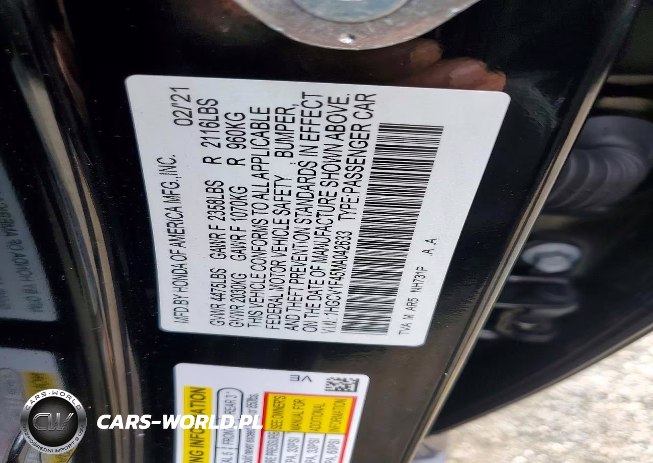 2021 Honda Accord Sport Se VIN:1HGCV1F45MA042633 - 12