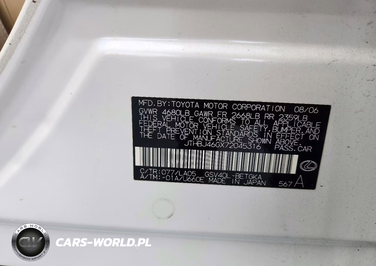 2007 Lexus Es 350 VIN:JTHBJ46GX72045316 - 12