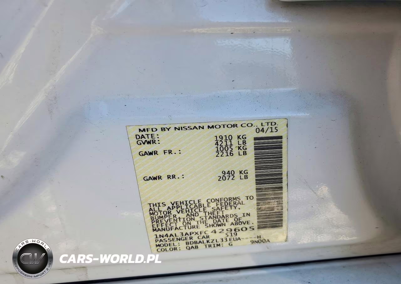 2015 Nissan Altima 2.5 Sv VIN:1N4AL3APXFC429605 - 12