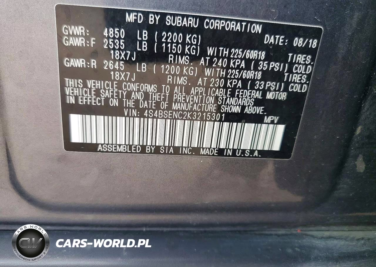 2019 Subaru Outback 3.6R Limited VIN:4S4BSENC2K3215301 - 13