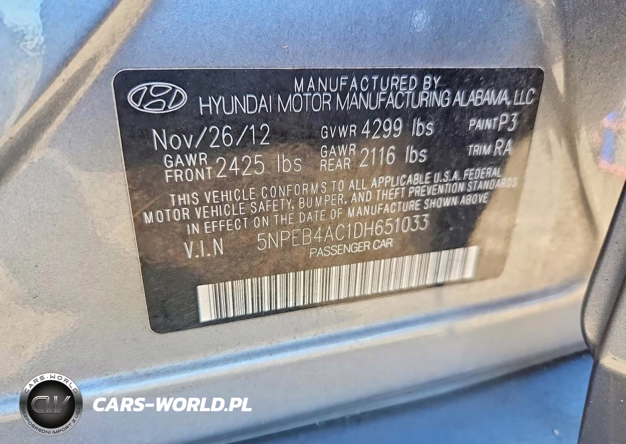 2013 Hyundai Sonata Gls VIN:5NPEB4AC1DH651033 - 13